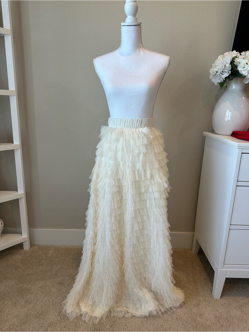 Chicwish Ivory Layered Tulle Maxi Skirt